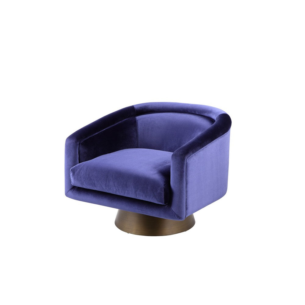 Rxa 33 Inch Swivel Lounge Chair, Barrel Back Padded Blue Velvet Upholstery