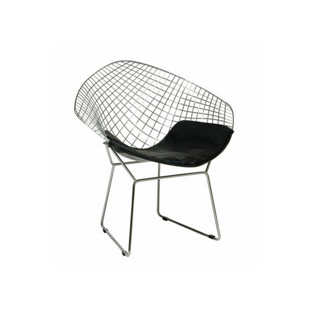 Lexy 33 Inch Accent Chair Set of 2, Black Faux Leather, Chrome Mesh Wire
