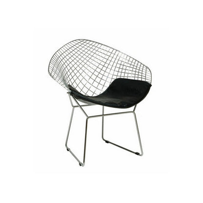 Lexy 33 Inch Accent Chair Set of 2, Black Faux Leather, Chrome Mesh Wire