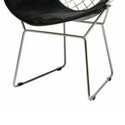 Lexy 33 Inch Accent Chair Set of 2, Black Faux Leather, Chrome Mesh Wire