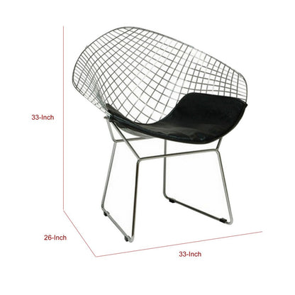 Lexy 33 Inch Accent Chair Set of 2, Black Faux Leather, Chrome Mesh Wire