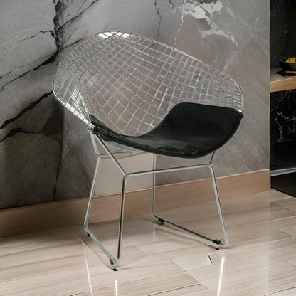 Lexy 33 Inch Accent Chair Set of 2, Black Faux Leather, Chrome Mesh Wire