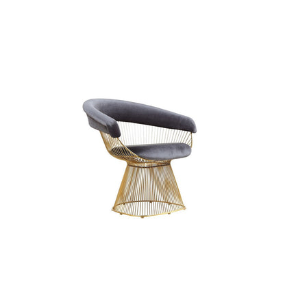 Mimi 27 Inch Accent Armchair, Gray Velvet, Gold Steel Peacock Base