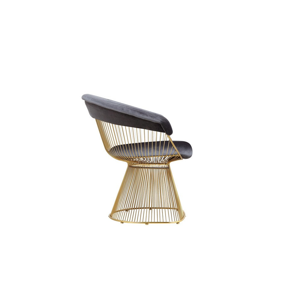 Mimi 27 Inch Accent Armchair, Gray Velvet, Gold Steel Peacock Base