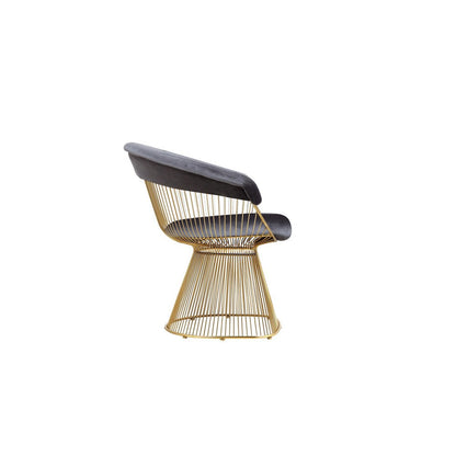 Mimi 27 Inch Accent Armchair, Gray Velvet, Gold Steel Peacock Base
