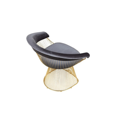 Mimi 27 Inch Accent Armchair, Gray Velvet, Gold Steel Peacock Base