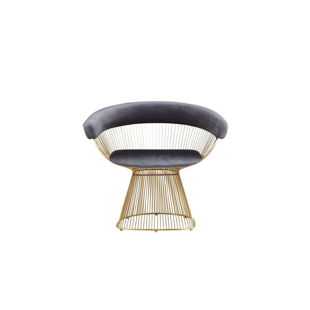 Mimi 27 Inch Accent Armchair, Gray Velvet, Gold Steel Peacock Base