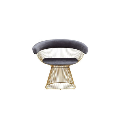 Mimi 27 Inch Accent Armchair, Gray Velvet, Gold Steel Peacock Base