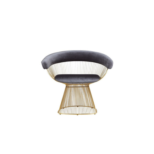 Mimi 27 Inch Accent Armchair, Gray Velvet, Gold Steel Peacock Base