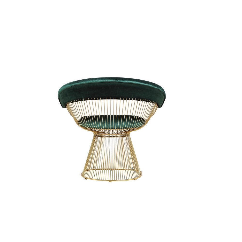 Mimi 27 Inch Accent Armchair, Green Velvet, Gold Steel Peacock Base