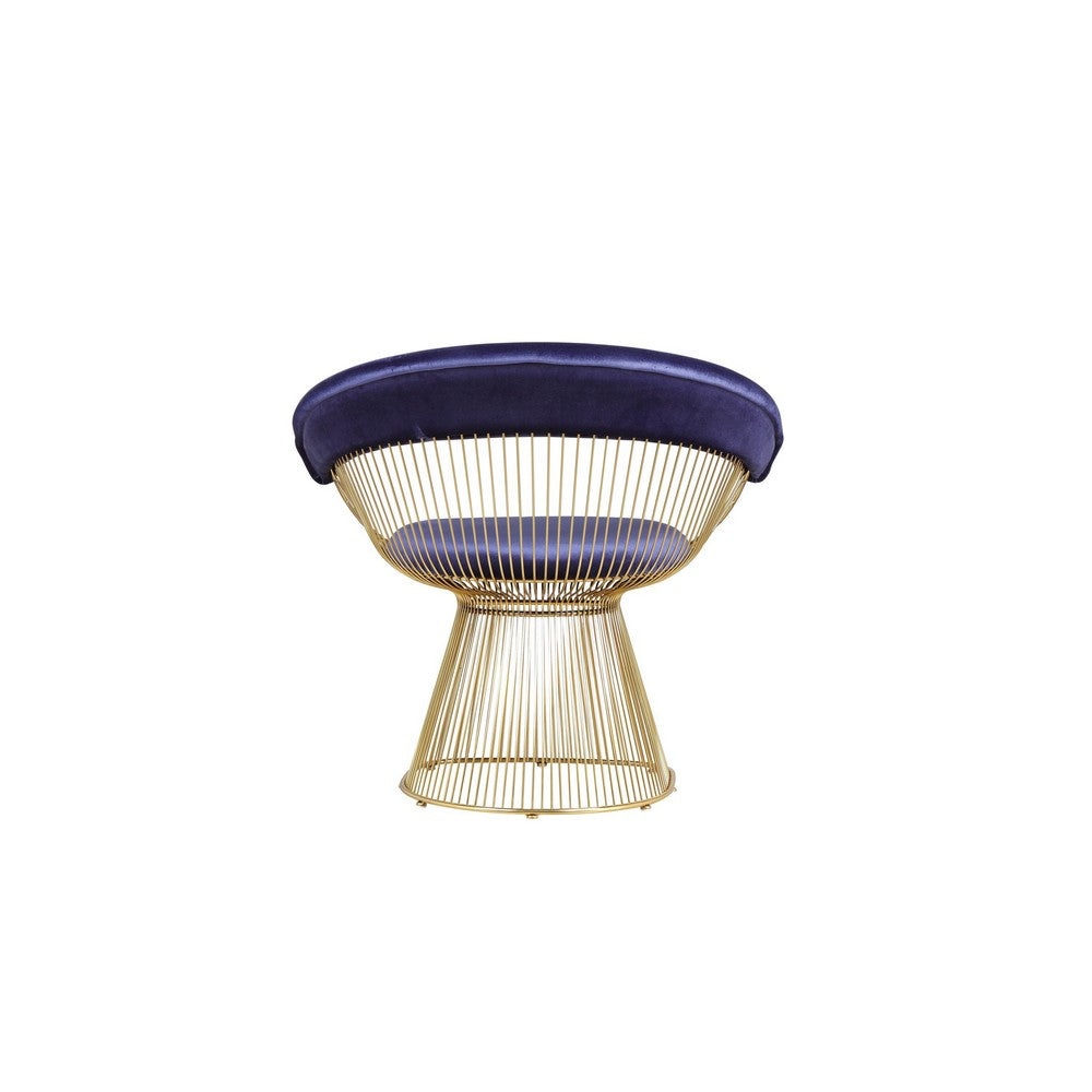 Mimi 27 Inch Accent Armchair, Navy Blue Velvet, Gold Steel Peacock Base