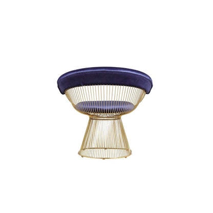Mimi 27 Inch Accent Armchair, Navy Blue Velvet, Gold Steel Peacock Base