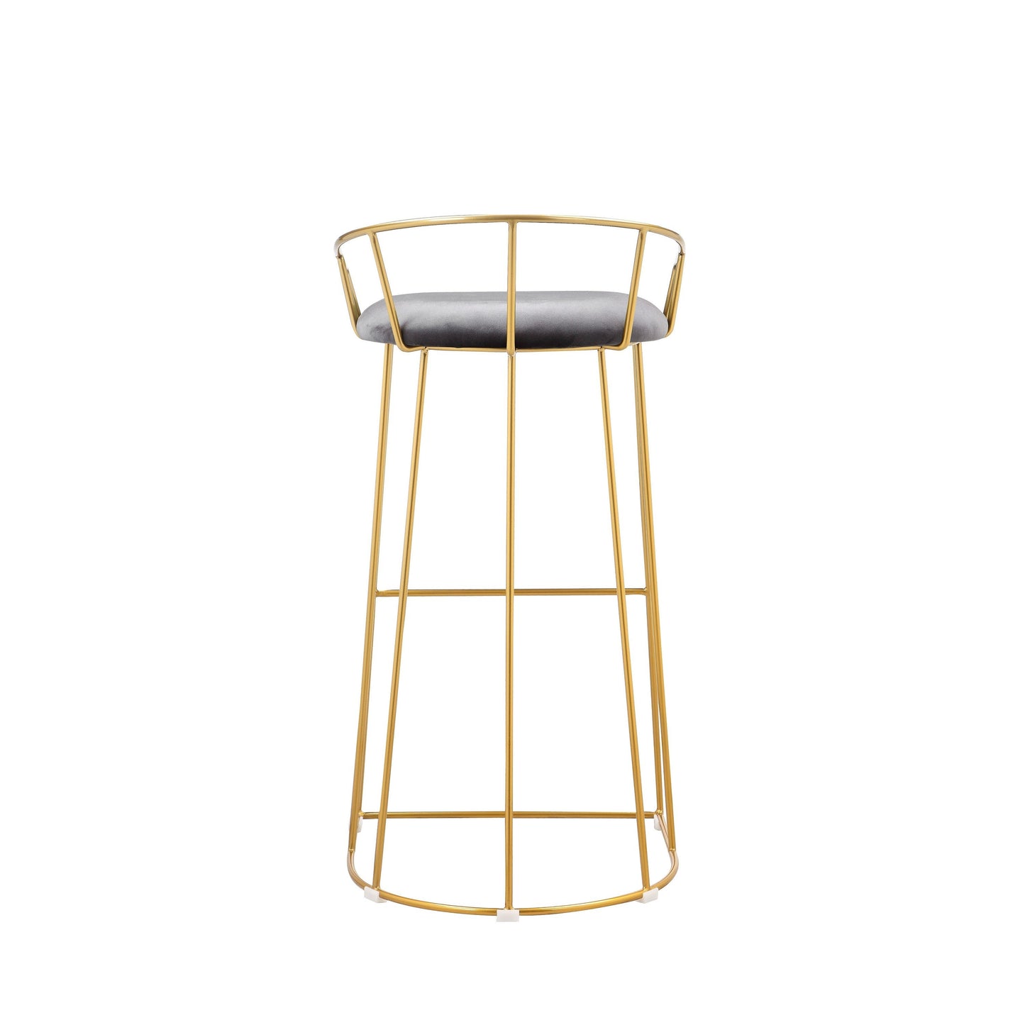 Cato 31 Inch Barstool Chair, Foam, Gray Velvet, Gold Steel Open Frame