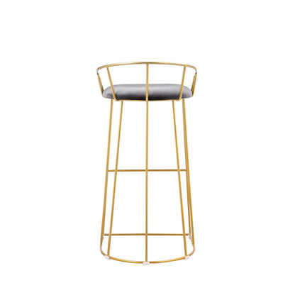 Cato 31 Inch Barstool Chair, Foam, Gray Velvet, Gold Steel Open Frame