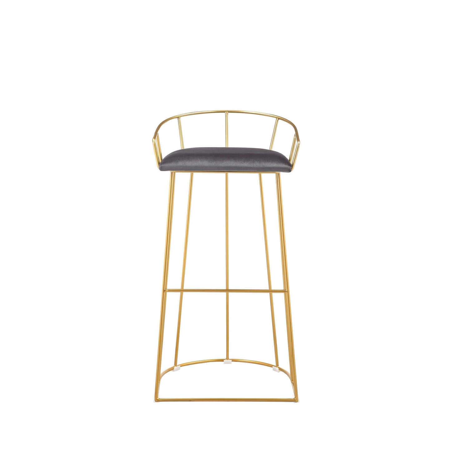 Cato 31 Inch Barstool Chair, Foam, Gray Velvet, Gold Steel Open Frame