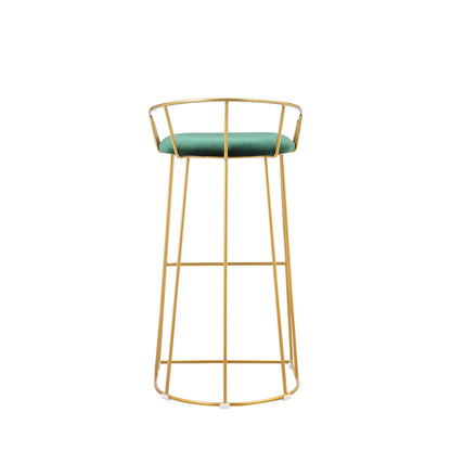 Cato 31 Inch Barstool Chair, Foam, Green Velvet, Gold Steel Open Frame