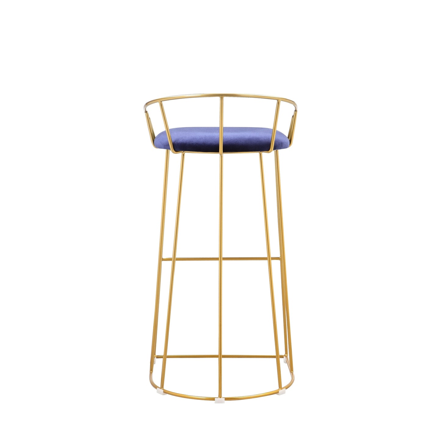 Cato 31 Inch Barstool Chair, Foam, Navy Blue Velvet, Gold Steel Open Frame