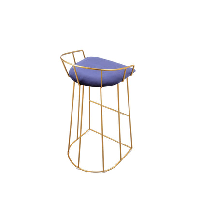 Cato 31 Inch Barstool Chair, Foam, Navy Blue Velvet, Gold Steel Open Frame