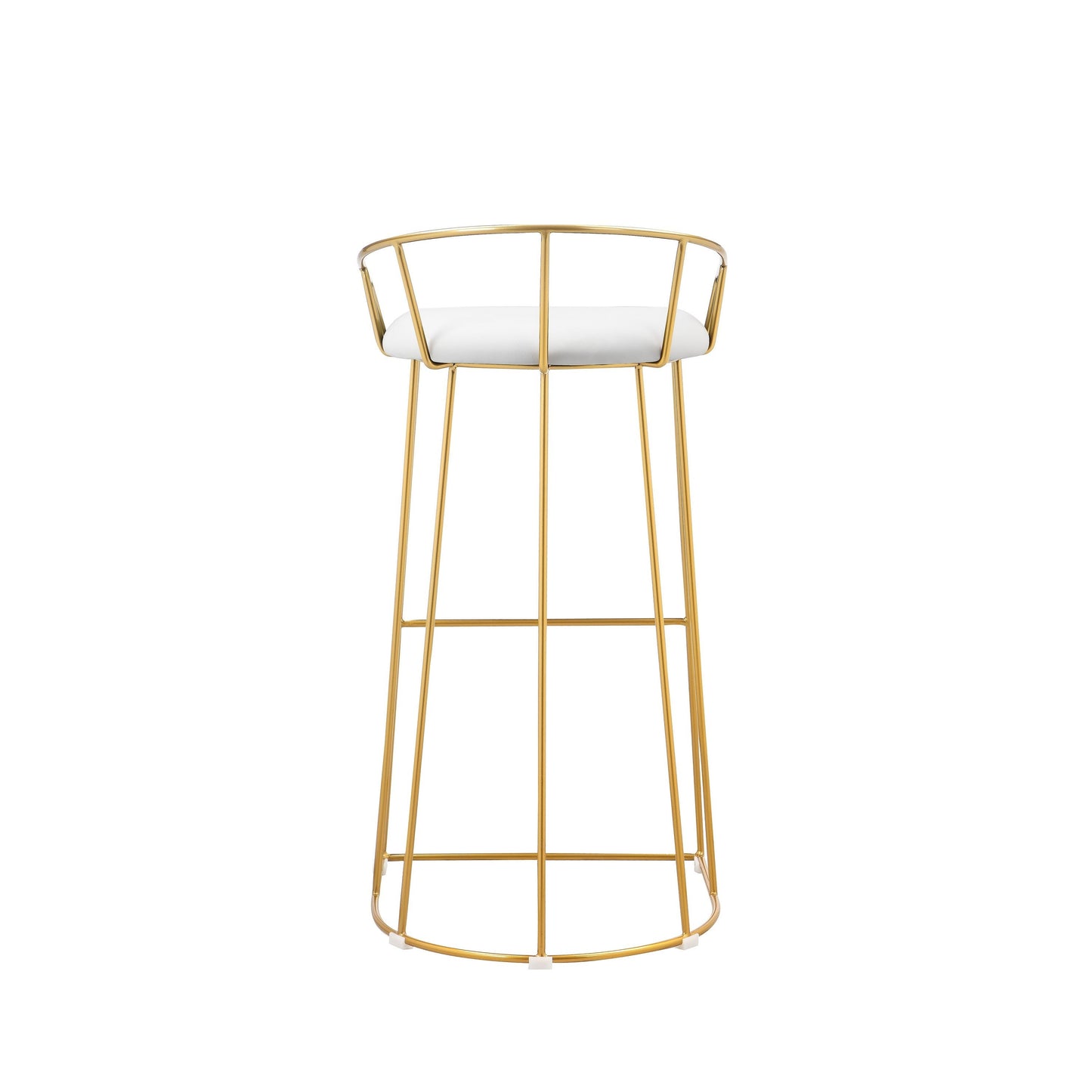 Cato 31 Inch Barstool Chair, White Faux Leather, Gold Open Steel Frame