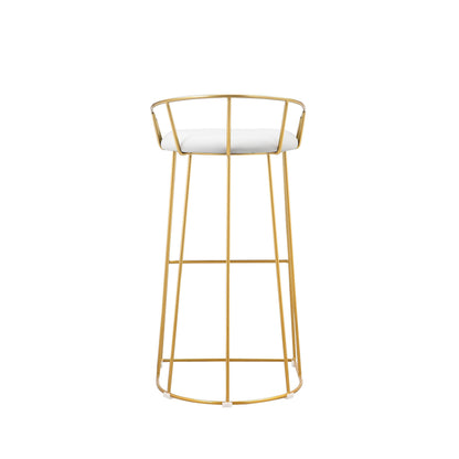 Cato 31 Inch Barstool Chair, White Faux Leather, Gold Open Steel Frame