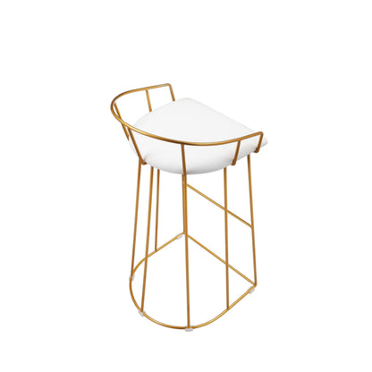 Cato 31 Inch Barstool Chair, White Faux Leather, Gold Open Steel Frame