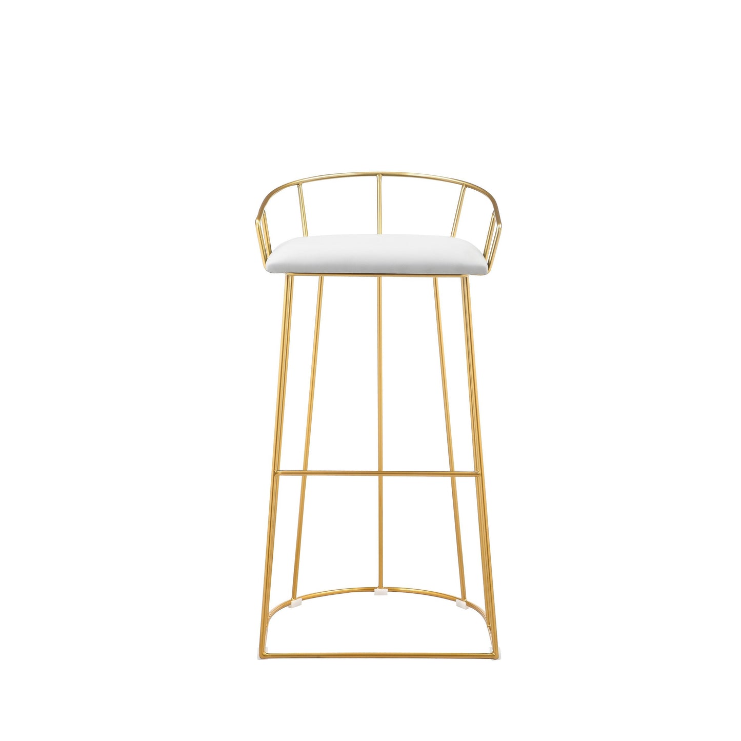 Cato 31 Inch Barstool Chair, White Faux Leather, Gold Open Steel Frame