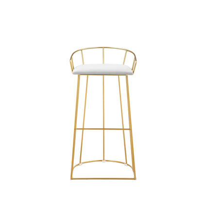 Cato 31 Inch Barstool Chair, White Faux Leather, Gold Open Steel Frame