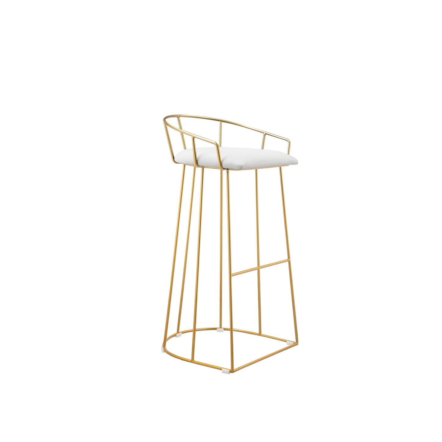 Cato 31 Inch Barstool Chair, White Faux Leather, Gold Open Steel Frame