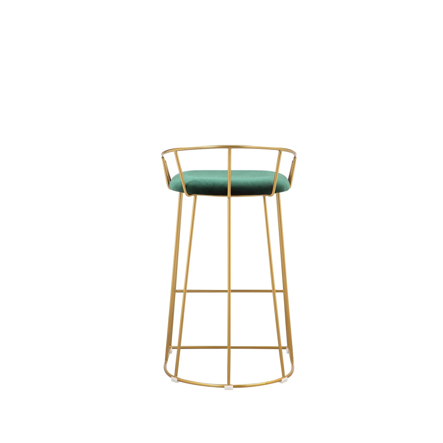 Cato 27 Inch Counter Stool Chair, Green Velvet, Gold Steel Open Metal Frame