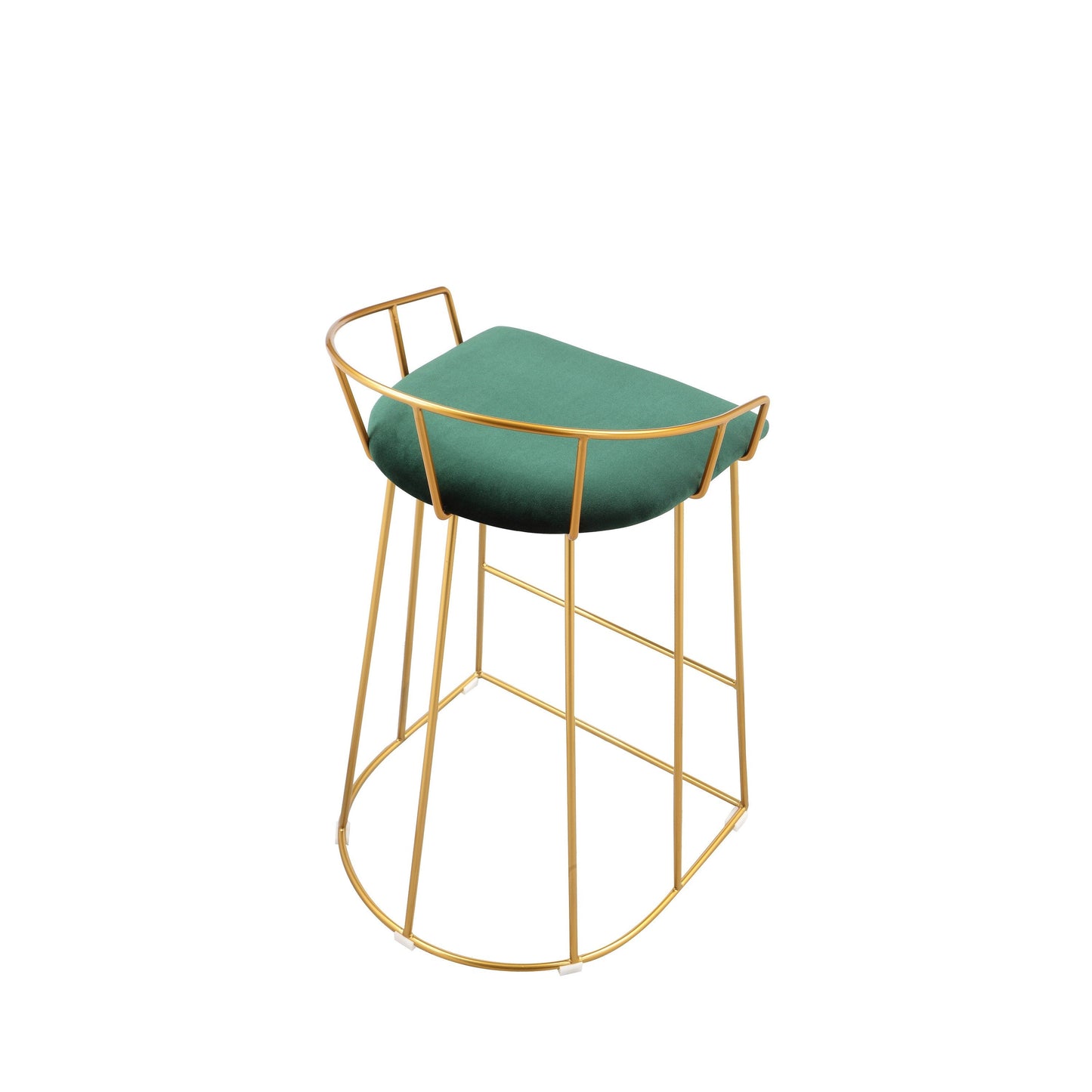 Cato 27 Inch Counter Stool Chair, Green Velvet, Gold Steel Open Metal Frame