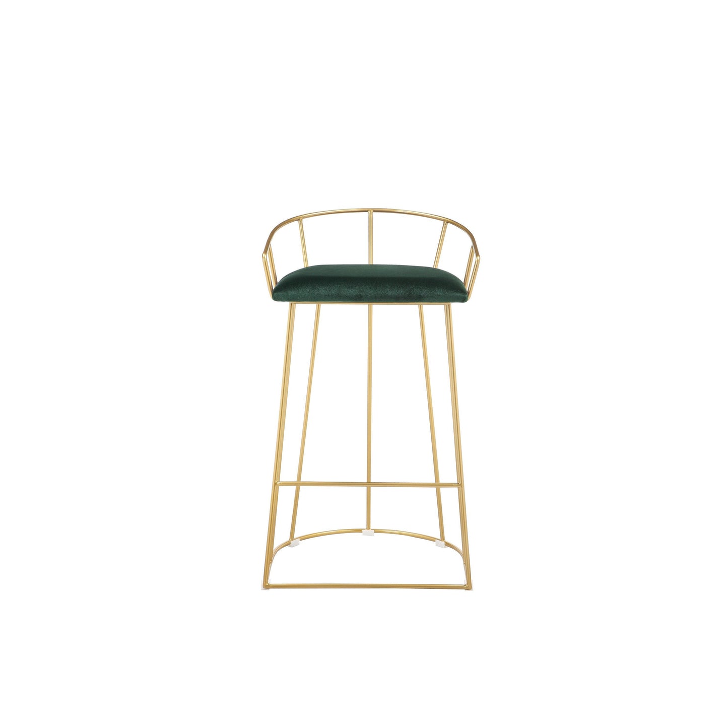 Cato 27 Inch Counter Stool Chair, Green Velvet, Gold Steel Open Metal Frame