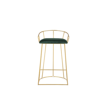 Cato 27 Inch Counter Stool Chair, Green Velvet, Gold Steel Open Metal Frame