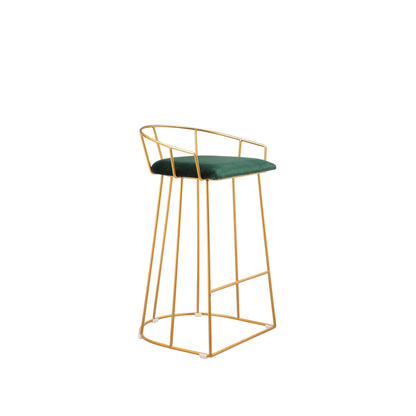 Cato 27 Inch Counter Stool Chair, Green Velvet, Gold Steel Open Metal Frame