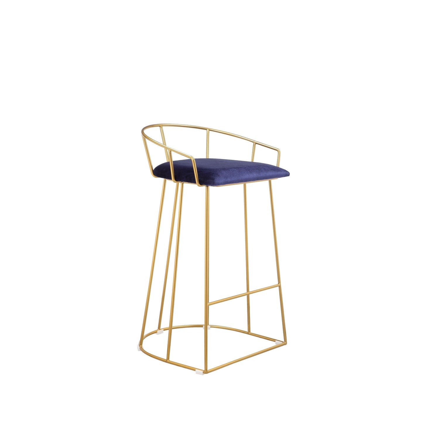 Cato 27 Inch Counter Stool Chair, Blue Velvet, Gold Steel Open Metal Frame