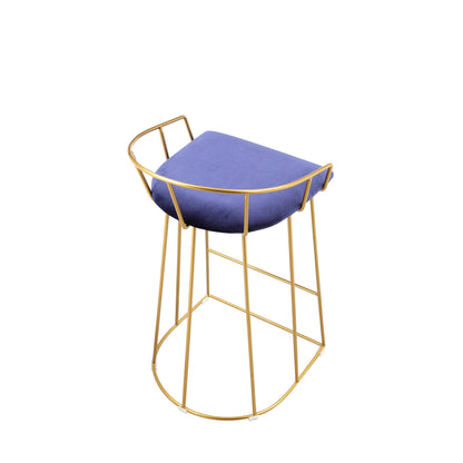 Cato 27 Inch Counter Stool Chair, Blue Velvet, Gold Steel Open Metal Frame