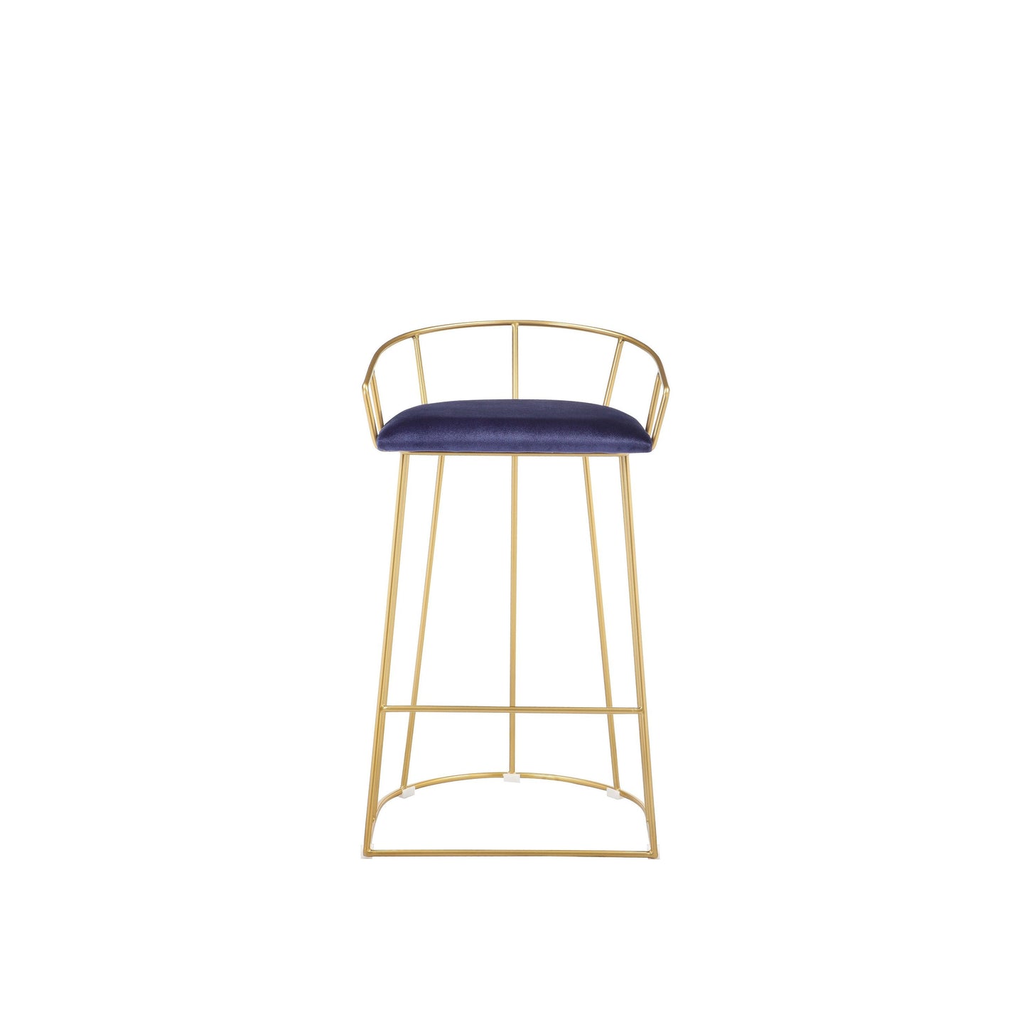 Cato 27 Inch Counter Stool Chair, Blue Velvet, Gold Steel Open Metal Frame