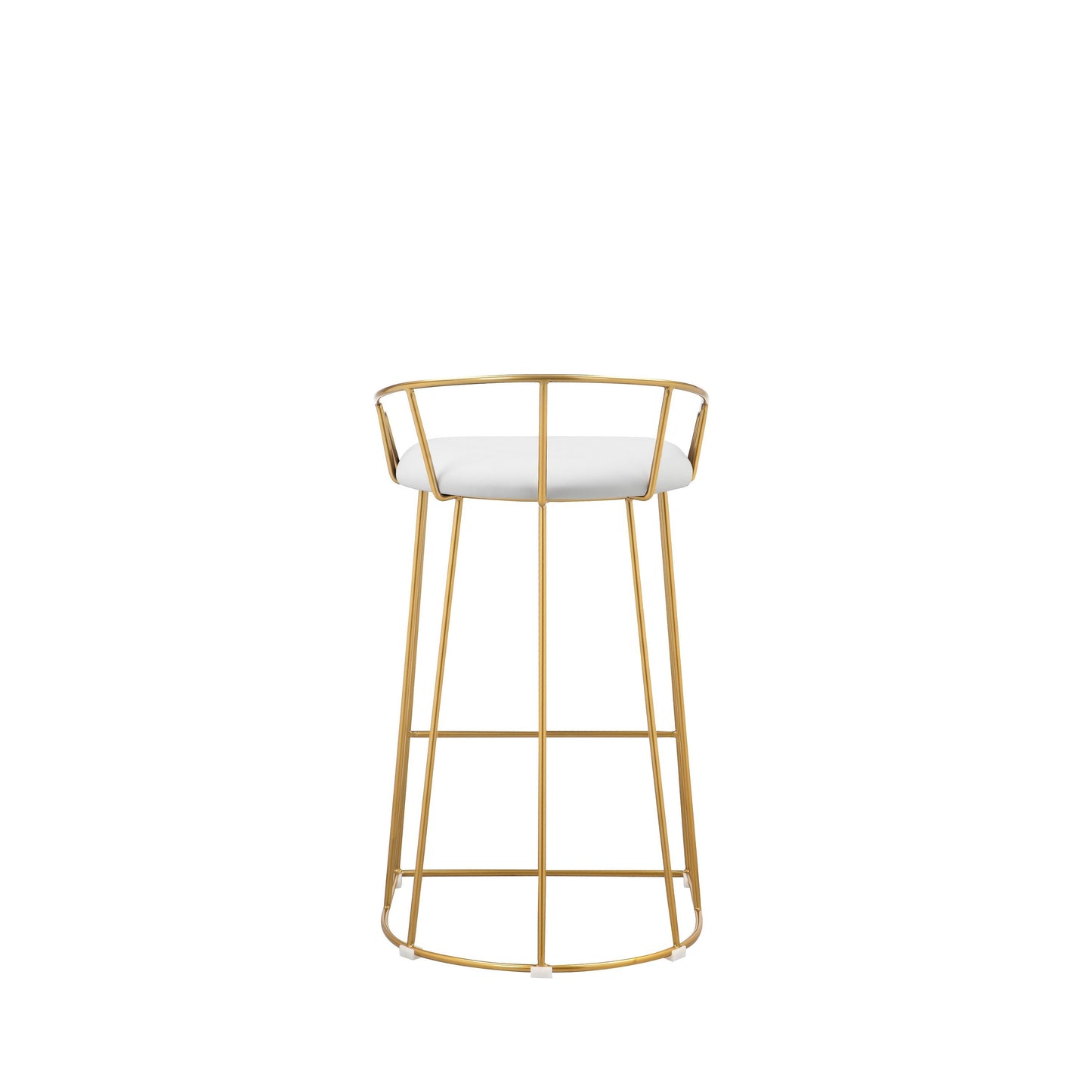 Cato 27 Inch Counter Stool Chair, White Faux Leather, Gold Steel Frame