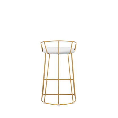 Cato 27 Inch Counter Stool Chair, White Faux Leather, Gold Steel Frame