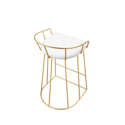 Cato 27 Inch Counter Stool Chair, White Faux Leather, Gold Steel Frame