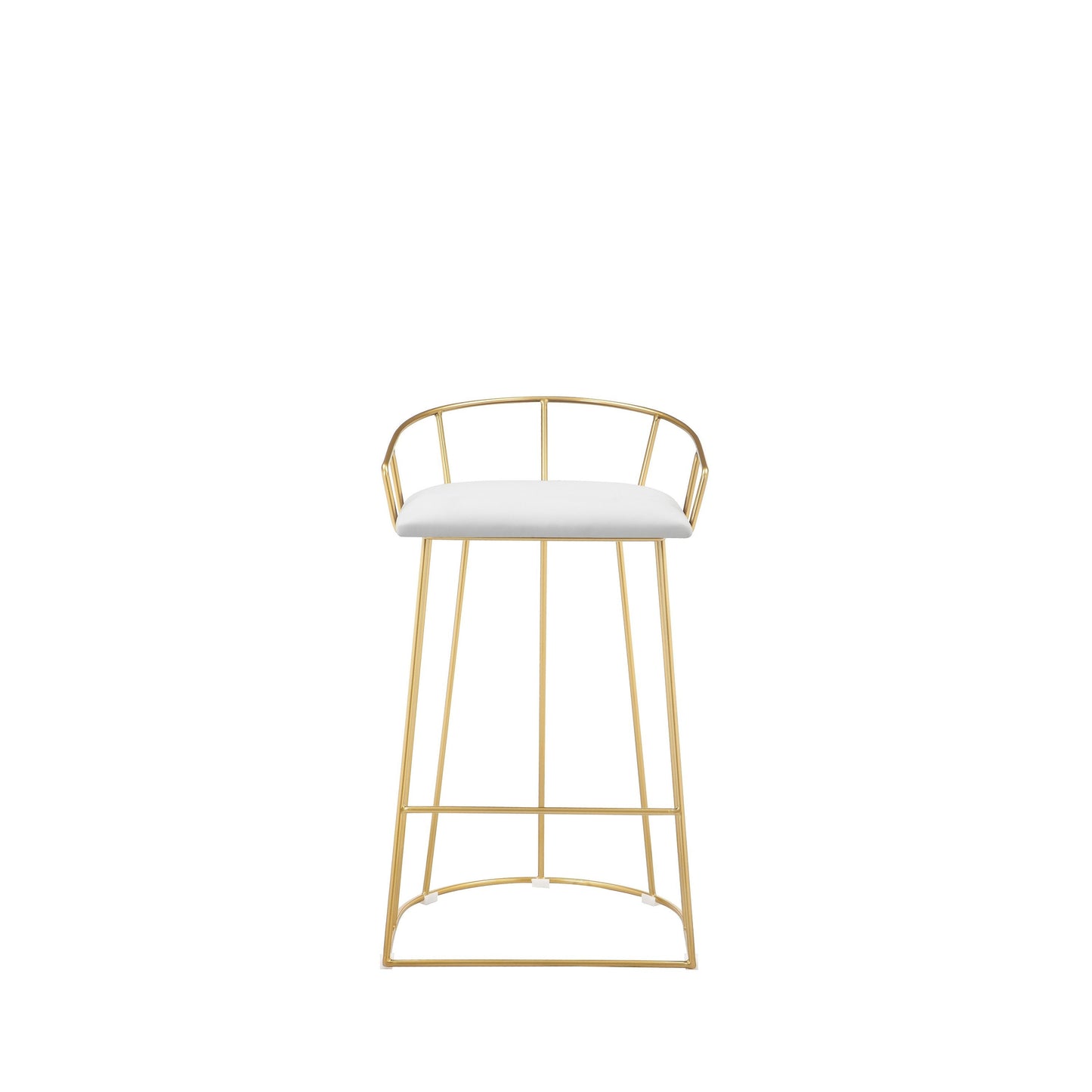 Cato 27 Inch Counter Stool Chair, White Faux Leather, Gold Steel Frame