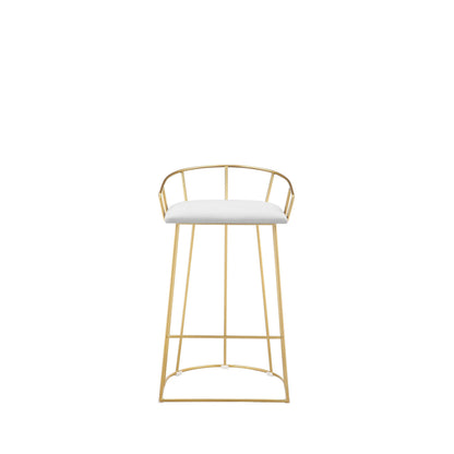 Cato 27 Inch Counter Stool Chair, White Faux Leather, Gold Steel Frame