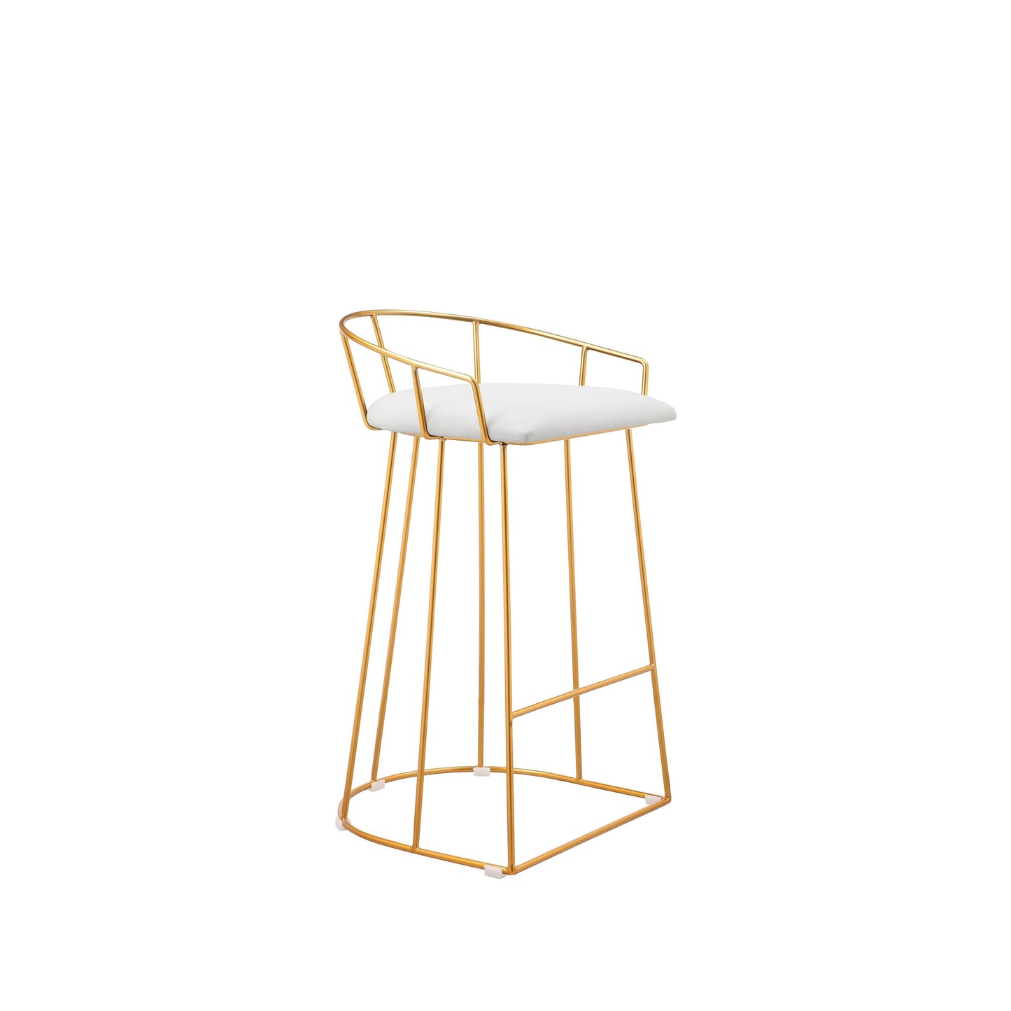 Cato 27 Inch Counter Stool Chair, White Faux Leather, Gold Steel Frame
