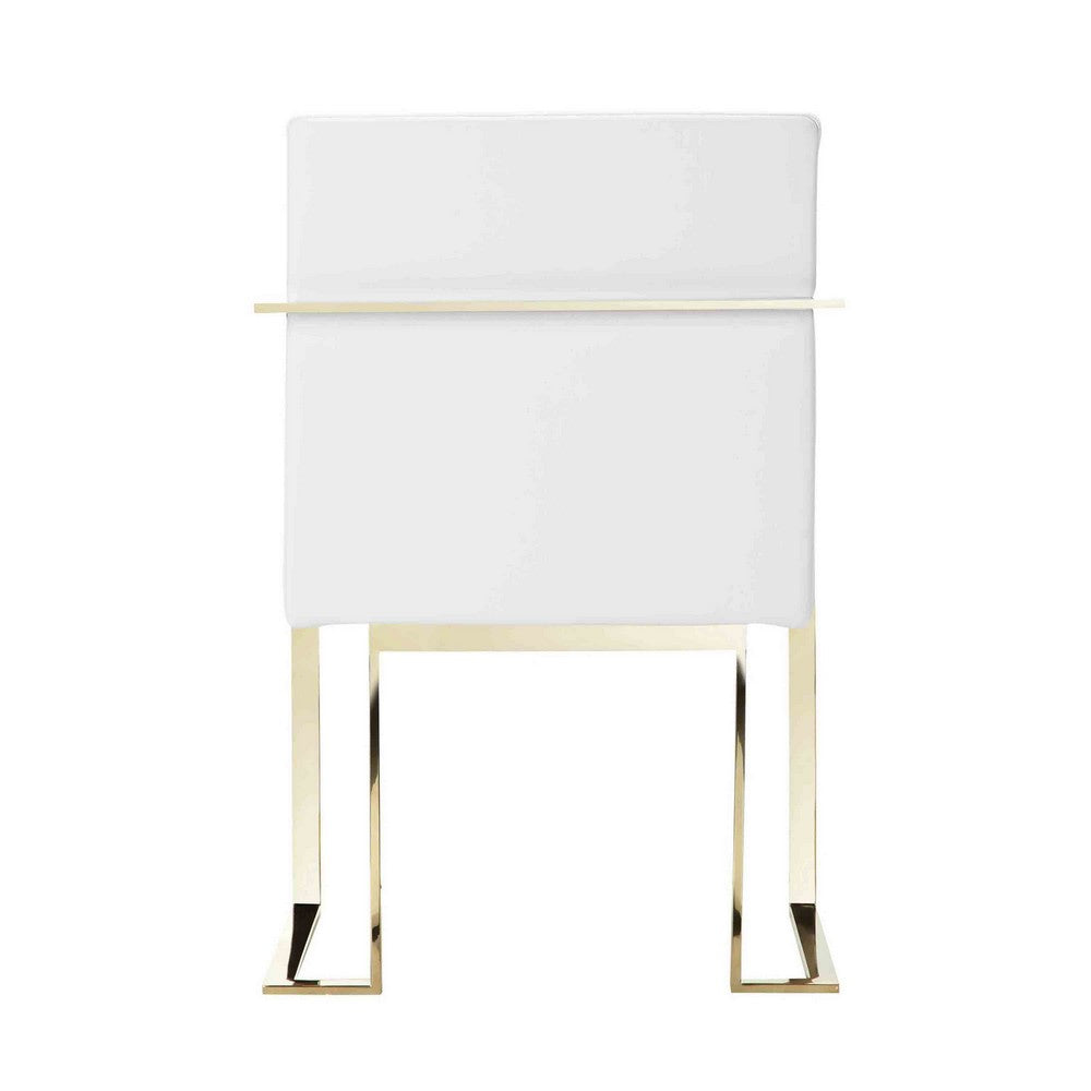 Boly 22 Inch Dining Side Armchair, White Faux Leather, Gold Steel Frame