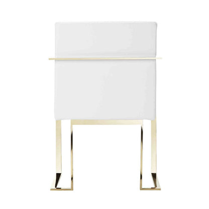 Boly 22 Inch Dining Side Armchair, White Faux Leather, Gold Steel Frame