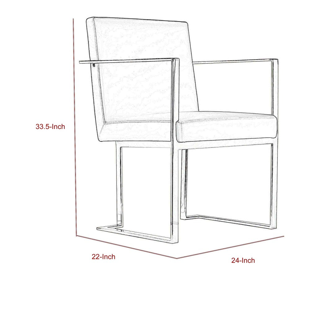 Boly 22 Inch Dining Side Armchair, White Faux Leather, Gold Steel Frame