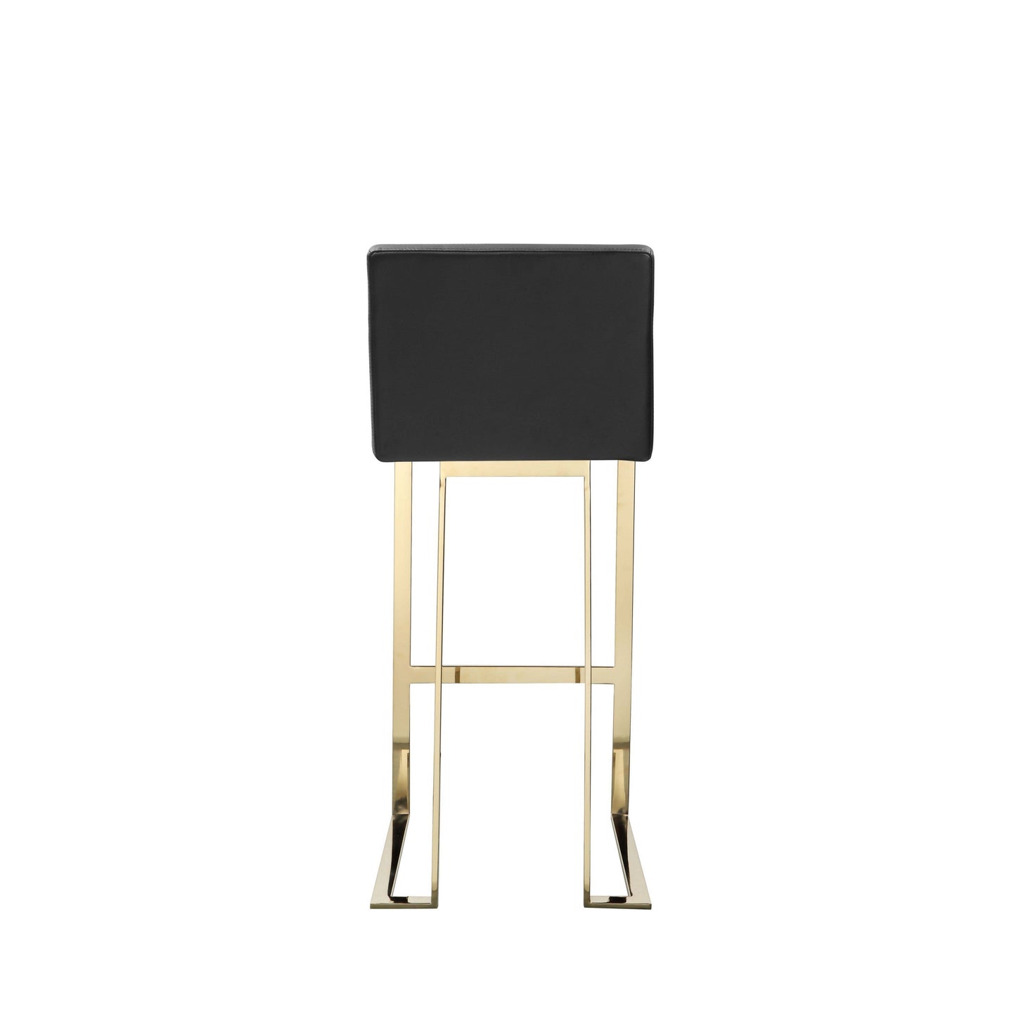 Boly 30 Inch Barstool Chair, Cushioned Black Faux Leather, Gold Cantilever