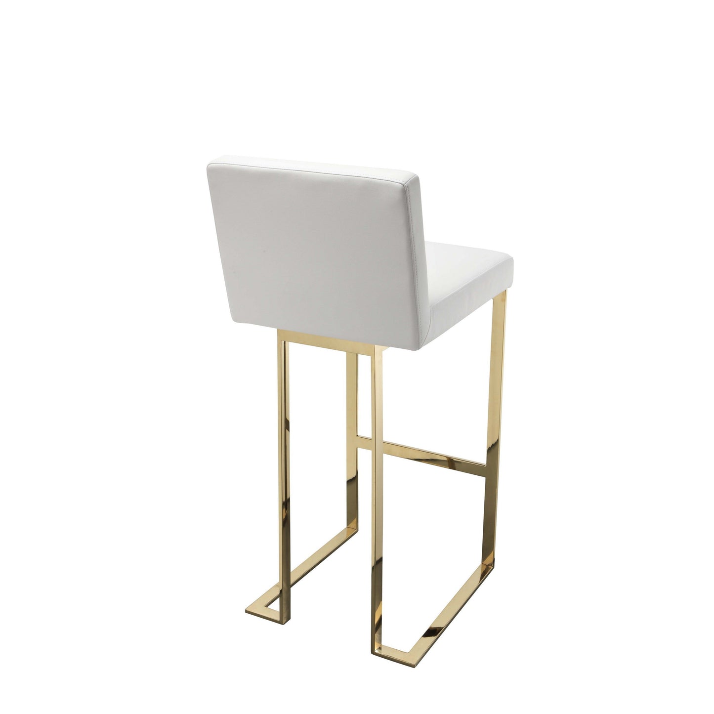 Boly 30 Inch Barstool Chair, Cushioned White Faux Leather, Gold Cantilever