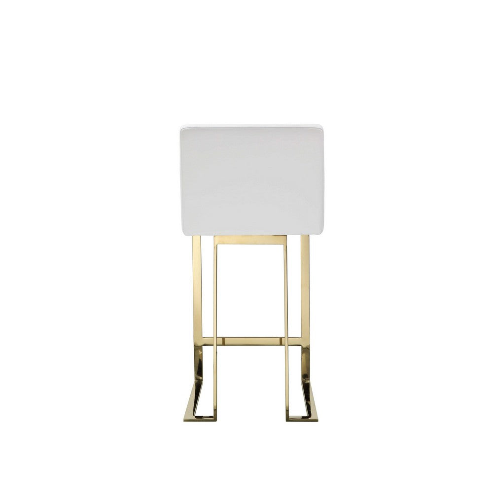 Boly 26 Inch Counter Stool, Cushioned White Faux Leather, Gold Cantilever