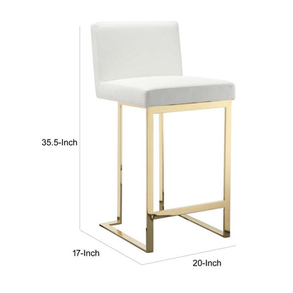 Boly 26 Inch Counter Stool, Cushioned White Faux Leather, Gold Cantilever