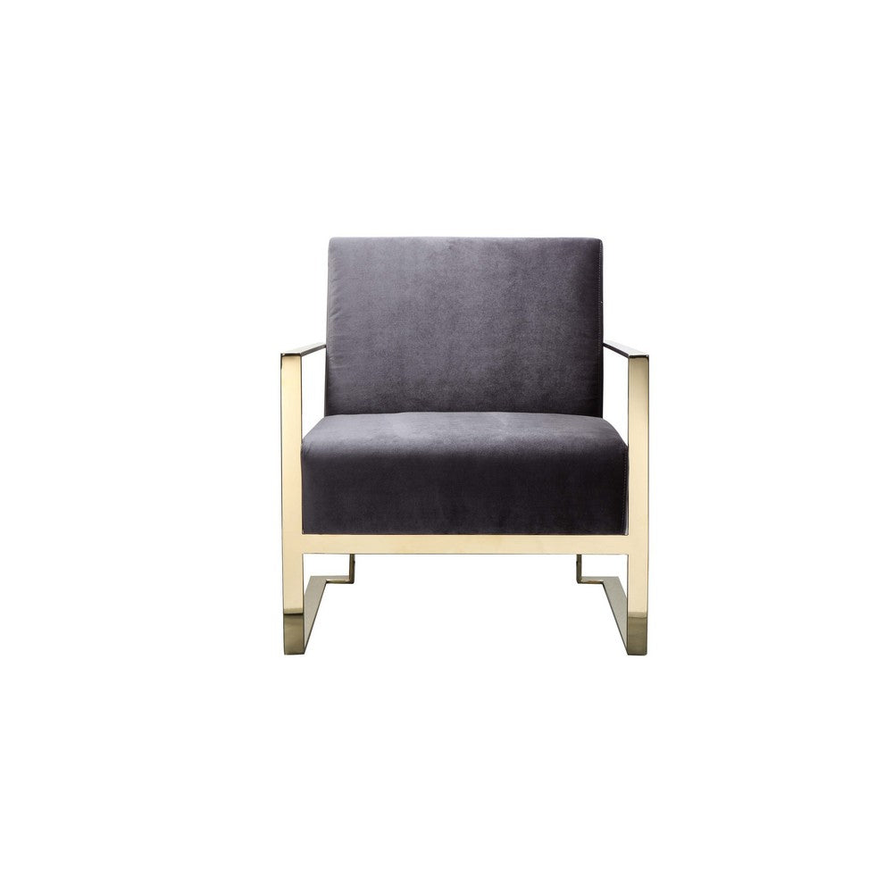 Boly 28 Inch Lounge Chair, Gray Velvet Upholstery, Gold Steel Frame